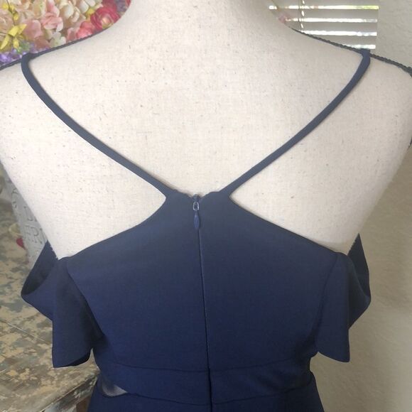 Xscape Navy Blue Off Shoulder Maxi Dress Sz 2 Black Tie, Wedding, Gala - Picture 8 of 16
